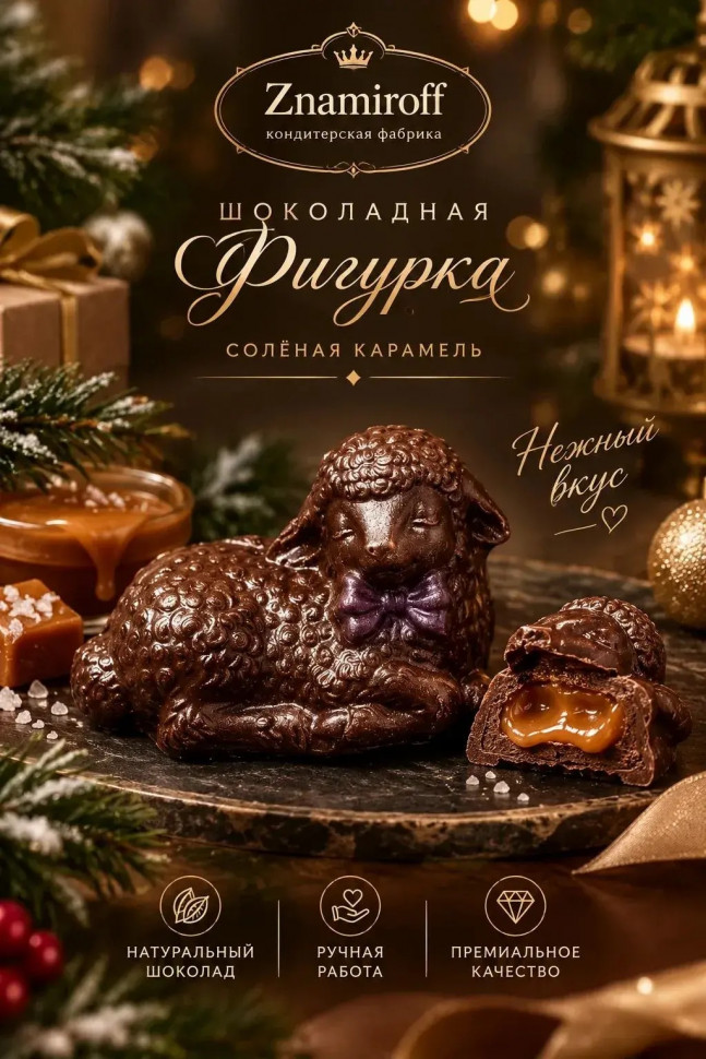 Шоколад фигурный "Овечка спящая" молочный шоколад с начинкой солёная карамель(блок 5шт по 70г) в Воскресенске
