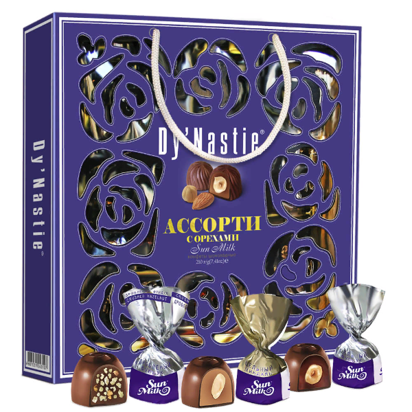 №3 Династия Сумка Конфеты "Ассорти с орехами", 210г     в Воскресенске